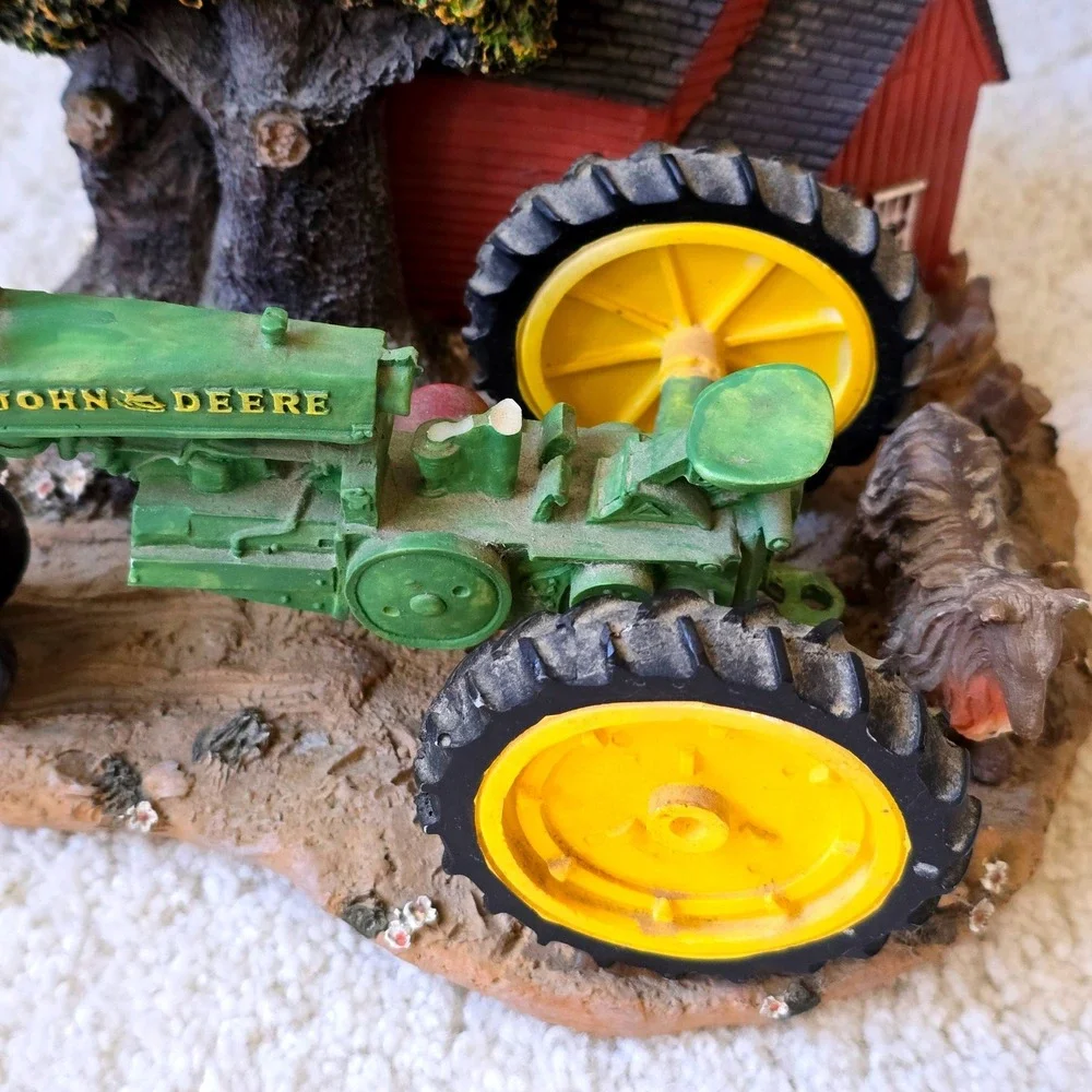John Deere Farm Scene Mantel Clock Tractor Barn Dogs Resin Decor